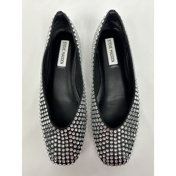 Steve Madden Matais Delphine Ballet Flats Black Satin Rhinestone Studded Size 8 - Picture 1 of 9